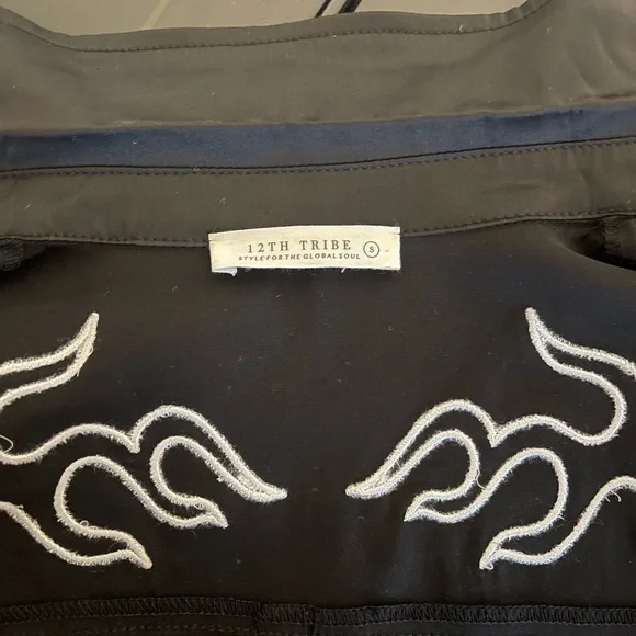 12th Tribe Black Button Down with White Flame Design - Picture 4 of 7